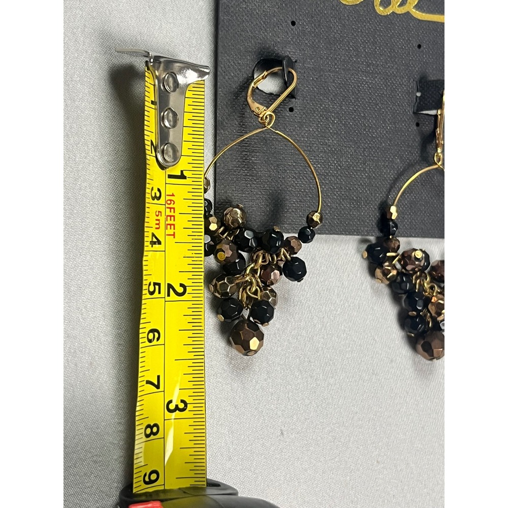 Cookie Lee Black Bronze Beaded Cluster Hoop Earrings Gold Tone Leverback New - Picture 4 of 4
